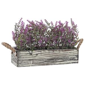Items Lavendel bloemen kunstplant in houten bloempot - lila paarse bloemen - 30 x 12 x 21 cm -