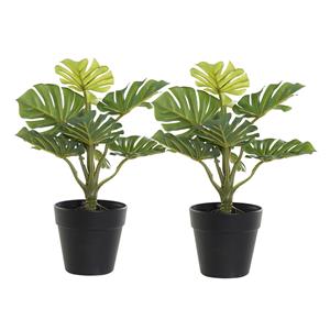 Merkloos Kunstplant Monstera in bloempot - 2x - Groen - 20 x 30 cm -