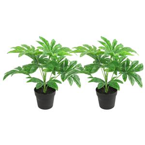Countryfield Kunstplant Fatsia in bloempot - 2x - Groen - 15 x 32 cm -