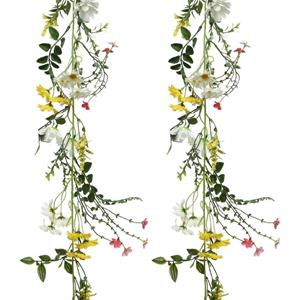 Bellatio flowers & plants 2x Gele/witte kunsttak kunstplanten slingers 180 cm -