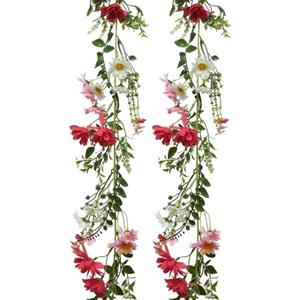 Bellatio flowers & plants 2x Roze/witte kunsttak kunstplanten slingers 180 cm -