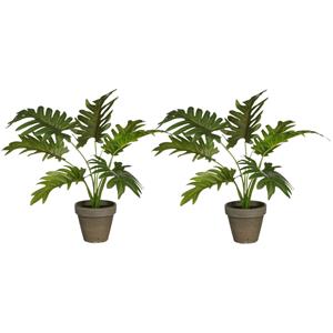 Mica Decorations Mica Decoration kunstplant Philodendron - 2x - groen - H30 en D27 cm - Kamerplant -