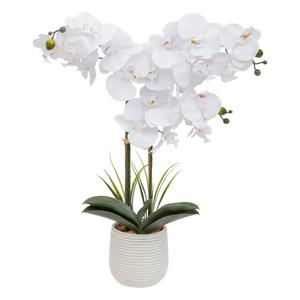 Atmosphera Orchidee bloemen kunstplant in sierlijke witte bloempot - witte bloemen - H60 cm -