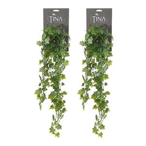 Louis Maes kunstplant met blaadjes hangplant Klimop/hedera - 2x - groen/wit - 70 cm -