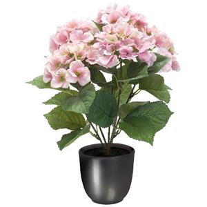 Merkloos Hortensia kunstplant/kunstbloemen cm - roze - in pot metallic grijs -