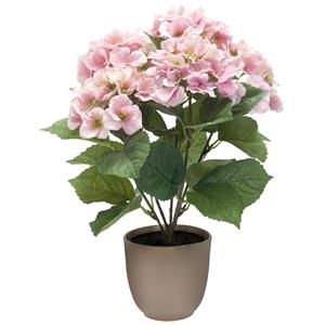 Merkloos Hortensia kunstplant/kunstbloemen cm - roze - in pot taupe mat -