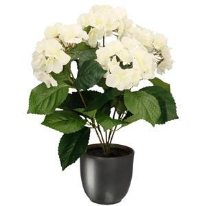 Merkloos Hortensia kunstplant/kunstbloemen cm - wit - in pot metallic grijs -