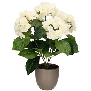 Merkloos Hortensia kunstplant/kunstbloemen cm - wit - in pot taupe mat -