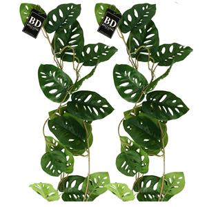 Bellatio Design kunstplant/hangplant slinger - 2x - Gatenplant - groen - 120 cm -