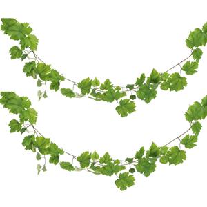 Chaks kunstplant/hangplant slinger - 2x - Druivenblad - groen - 173 cm -