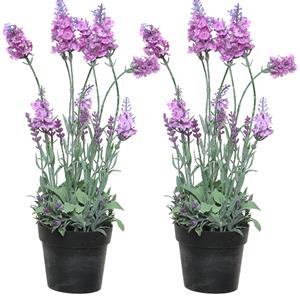 Everlands 2x stuks lavendel kunstplant in pot - roze paars - D18 x H38 cm -
