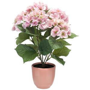 Merkloos Hortensia kunstplant/kunstbloemen cm - roze - in pot lichtroze glans -