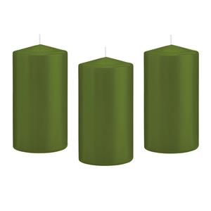 Trend Candles Cilinderkaars/stompkaars - 12x - olijfgroen - 8 x 15 cm - 69 branduren -