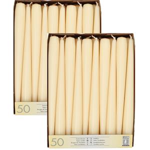 Conpax Candles Dinerkaarsen/kandelaarkaarsen Mega pack - 100x stuks - creme wit - Gotisch - 25 cm -