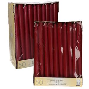Conpax Candles Dinerkaarsen/kandelaarkaarsen Mega pack - 100x stuks - donker rood - Gotisch - 25 cm -