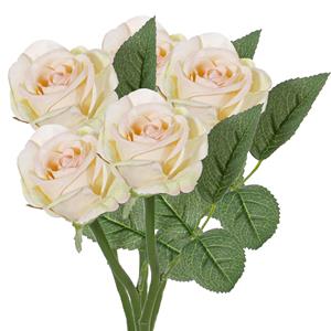 TopArt Kunstbloem roos Nina - 5x - creme wit - 27 cm - kunststof steel - decoratie bloemen -