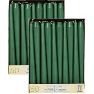 Conpax Candles Dinerkaarsen/kandelaarkaarsen Mega pack - 100x stuks - donkergroen - Gotisch - 25 cm -