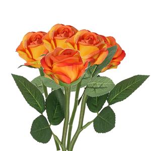 TopArt Kunstbloem roos Nina - 5x - oranje - 27 cm - kunststof steel - decoratie bloemen -