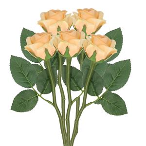 TopArt Kunstbloem roos Nina - 5x - perzik kleur - 27 cm - kunststof steel - decoratie bloemen -