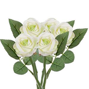 TopArt Kunstbloem roos Nina - 5x - wit - 27 cm - kunststof steel - decoratie bloemen -