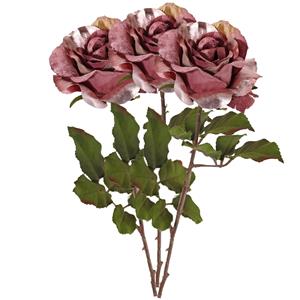 TopArt Kunstbloem roos Glamour - 3x - donker roze - satijn - 61 cm - kunststof steel - decoratie bloemen -