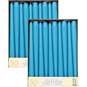 Conpax Candles Dinerkaarsen/kandelaarkaarsen Mega pack - 100x stuks - turquoise - Gotisch - 25 cm -