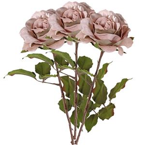 TopArt Kunstbloem roos Glamour - 3x - oud roze - 61 cm - satijn - kunststof steel - decoratie bloemen -