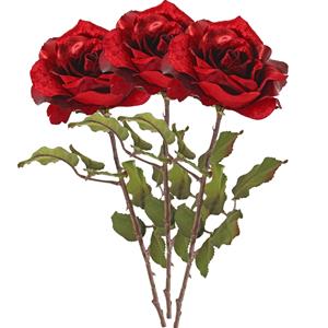 TopArt Kunstbloem roos Glamour - 3x - rood satijn - 61 cm - kunststof steel - decoratie bloemen -