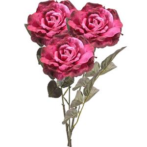 Emerald Kunstbloem roos Pascal - 3x - fuchsia - 65 cm - decoratie bloemen -