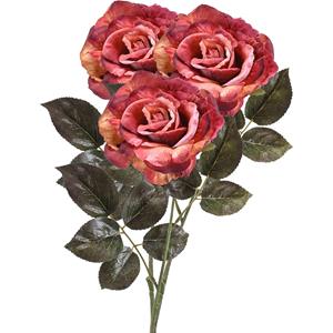 Emerald Kunstbloem roos Pascal - 3x - roze/oranje - 65 cm - decoratie bloemen -