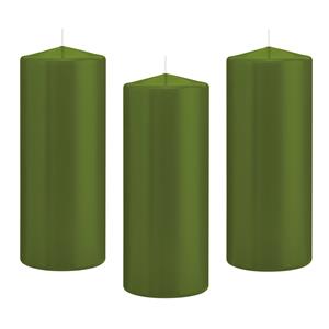 Trend Candles Cilinderkaars/stompkaars - 12x - olijfgroen - 8 x 20 cm - 119 branduren -