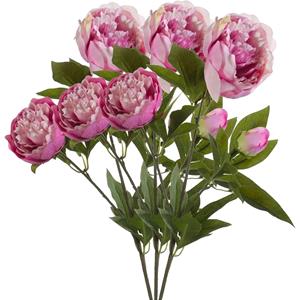 Emerald Kunstbloem pioenrozen tak - 3x - 3 bloemen - roze - 70 cm - decoratie -