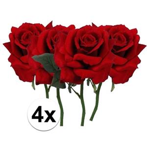 Bellatio flowers & plants 4x Rode rozen deluxe kunstbloemen 31 cm -