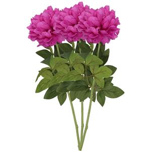 DK Design Kunstbloem pioenroos - 3x - paars - zijde - 71 cm - kunststof steel - decoratie bloemen -