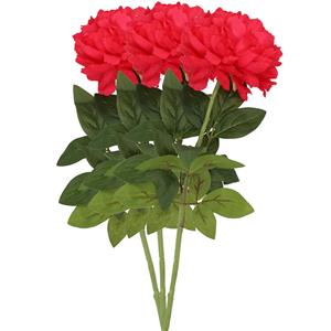 DK Design Kunstbloem pioenroos - 3x - rood - zijde - 71 cm - kunststof steel - decoratie bloemen -