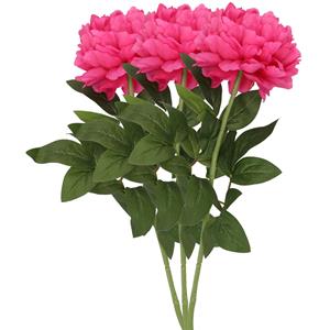 DK Design Kunstbloem pioenroos - 3x - roze - zijde - 71 cm - kunststof steel - decoratie bloemen -