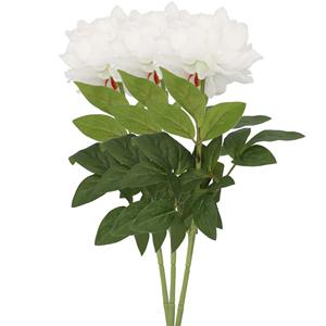 DK Design Kunstbloem pioenroos - 3x - wit - zijde - 71 cm - kunststof steel - decoratie bloemen -