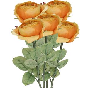 TopArt Kunstbloem roos Diana - 5x - oranje - cm - kunststof steel - decoratie bloemen -