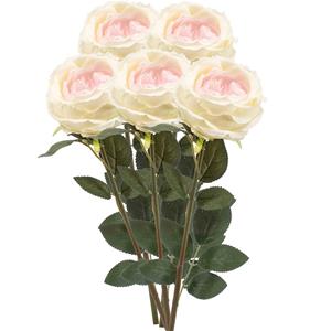 Emerald Kunstbloem roos Joelle - 5x - creme - 65 cm - decoratie bloemen -