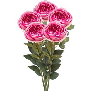 Emerald Kunstbloem roos Joelle - 5x - fuchsia - 65 cm - decoratie bloemen -