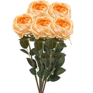 Emerald Kunstbloem roos Joelle - 5x - pastel oranje - 65 cm - decoratie bloemen -