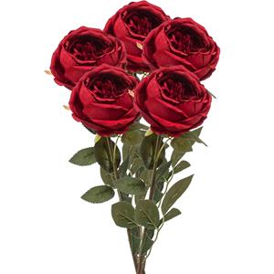 Emerald Kunstbloem roos Joelle - 5x - rood - 65 cm - decoratie bloemen -