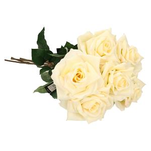 Emerald Kunstbloem roos Marleen - 5x - creme - 63 cm - decoratie bloemen -
