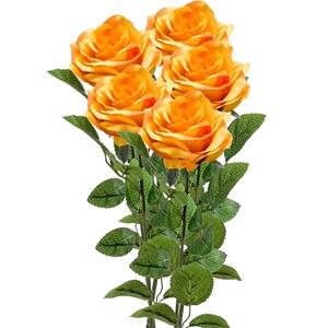 Emerald Kunstbloem roos Marleen - 5x - geel - 63 cm - decoratie bloemen -