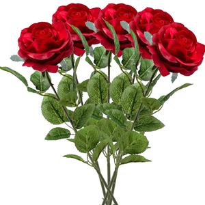 Emerald Kunstbloem roos Marleen - 5x - rood - 63 cm - decoratie bloemen -