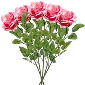 Emerald Kunstbloem roos Marleen - 5x - roze - 63 cm - decoratie bloemen -