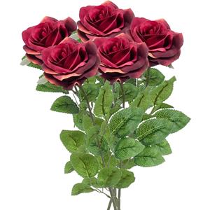 Emerald Kunstbloem roos Marleen - 5x - wijn rood - 63 cm - decoratie bloemen -