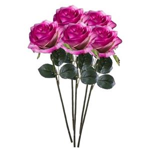 Emerald Kunstbloem roos Simone - 5x - fuchsia - 45 cm - decoratie bloemen -