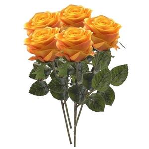 Emerald Kunstbloem roos Simone - 5x - geel/oranje - 45 cm - decoratie bloemen -