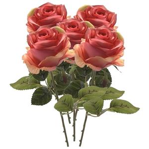 Emerald Kunstbloem roos Simone - 5x - roze - 45 cm - decoratie bloemen -